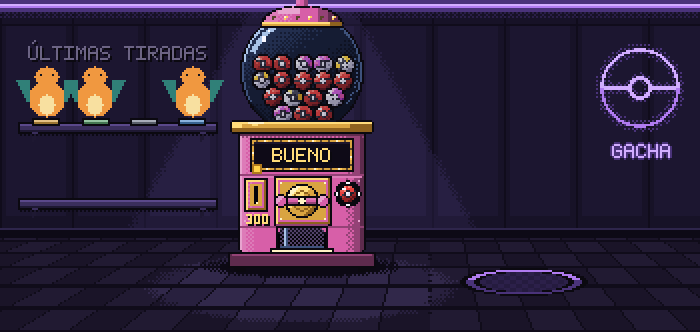 La máquina de cápsulas del gacha de PermaLocke, dibujada en píxeles